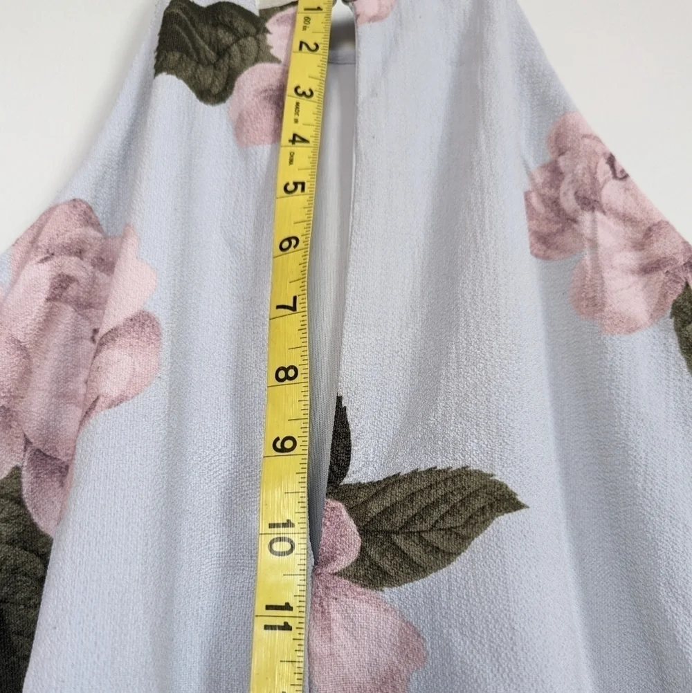 Blue-Gray Halter Neck Keyhole Back Pink Floral High Waist Shorts Romper - sz M